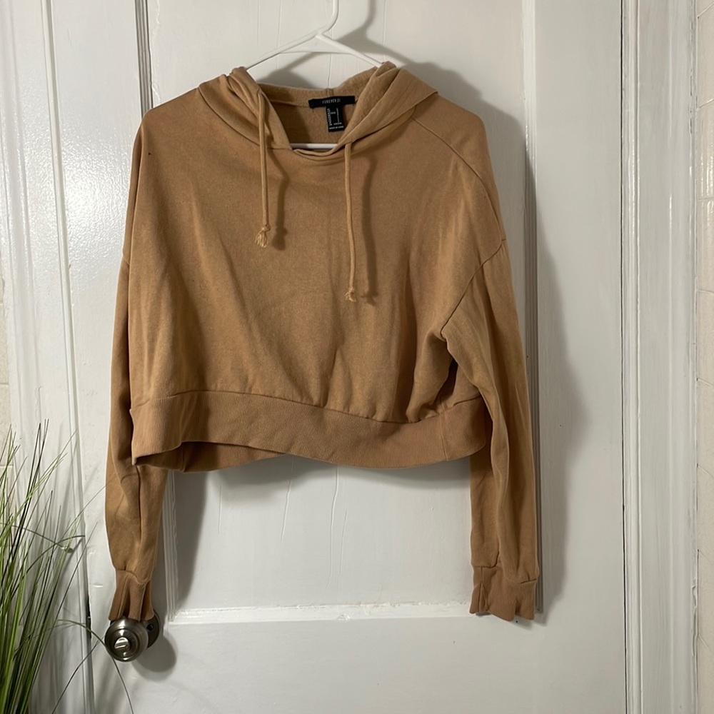 Tan Crop Hoodie